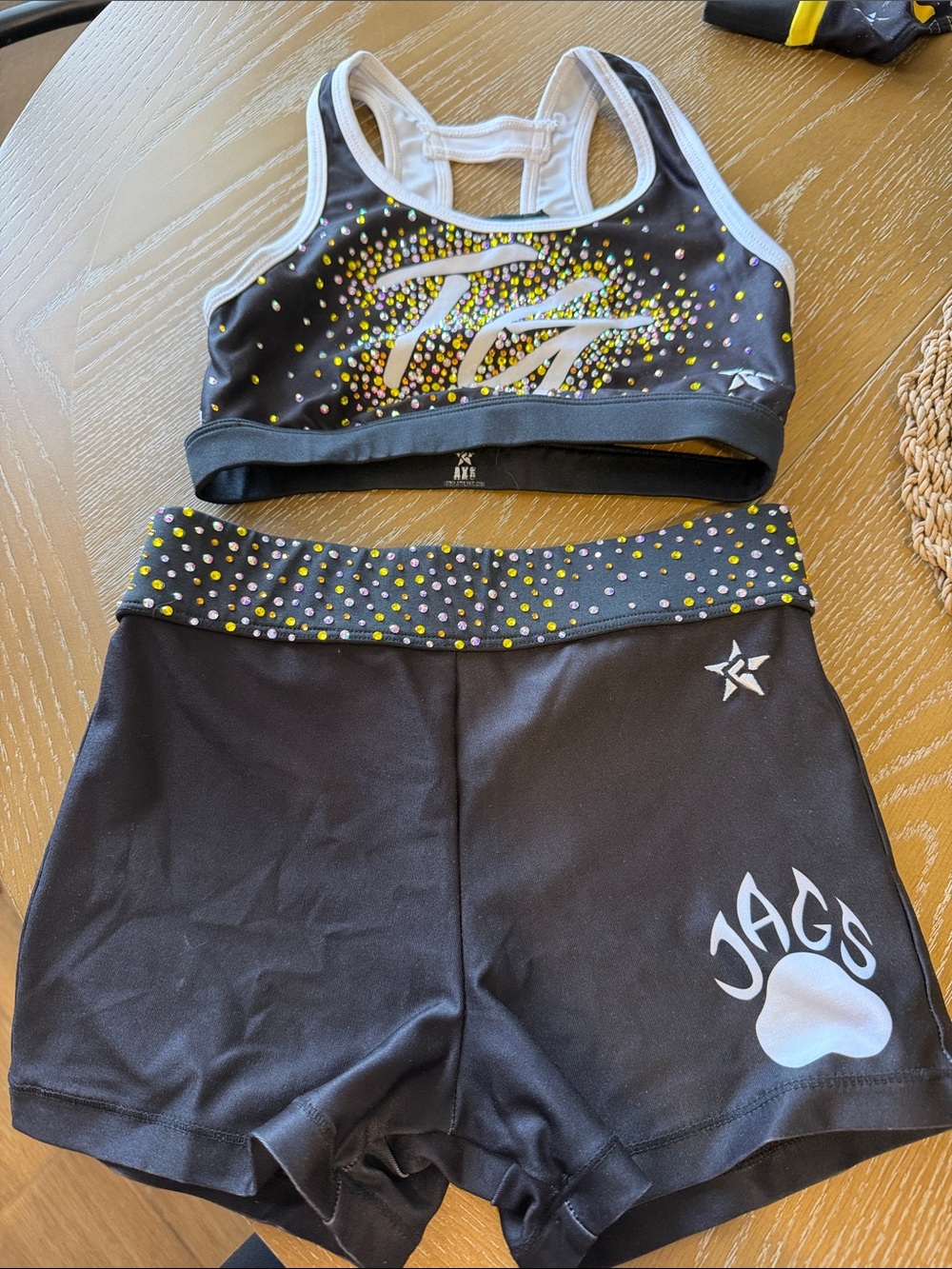 Jags Black Active Crop Top and Shorts Set with Multicolor Accent